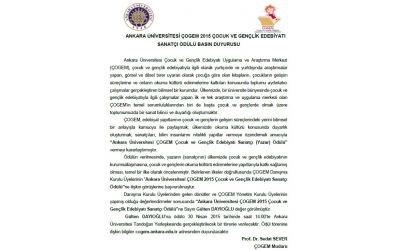 Ankara Üniversitesi ÇOGEM 2015 Çocuk ve Gençlik Edebiyatı sanatçı ödülü basın duyurusu